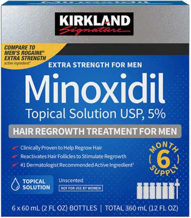 Buy Kirkland Minoxidil Liquid 5%, 6 Months Hair Regrowth Treatment For Men, Topical Solution USP| Buy at Minoxidil World for best price